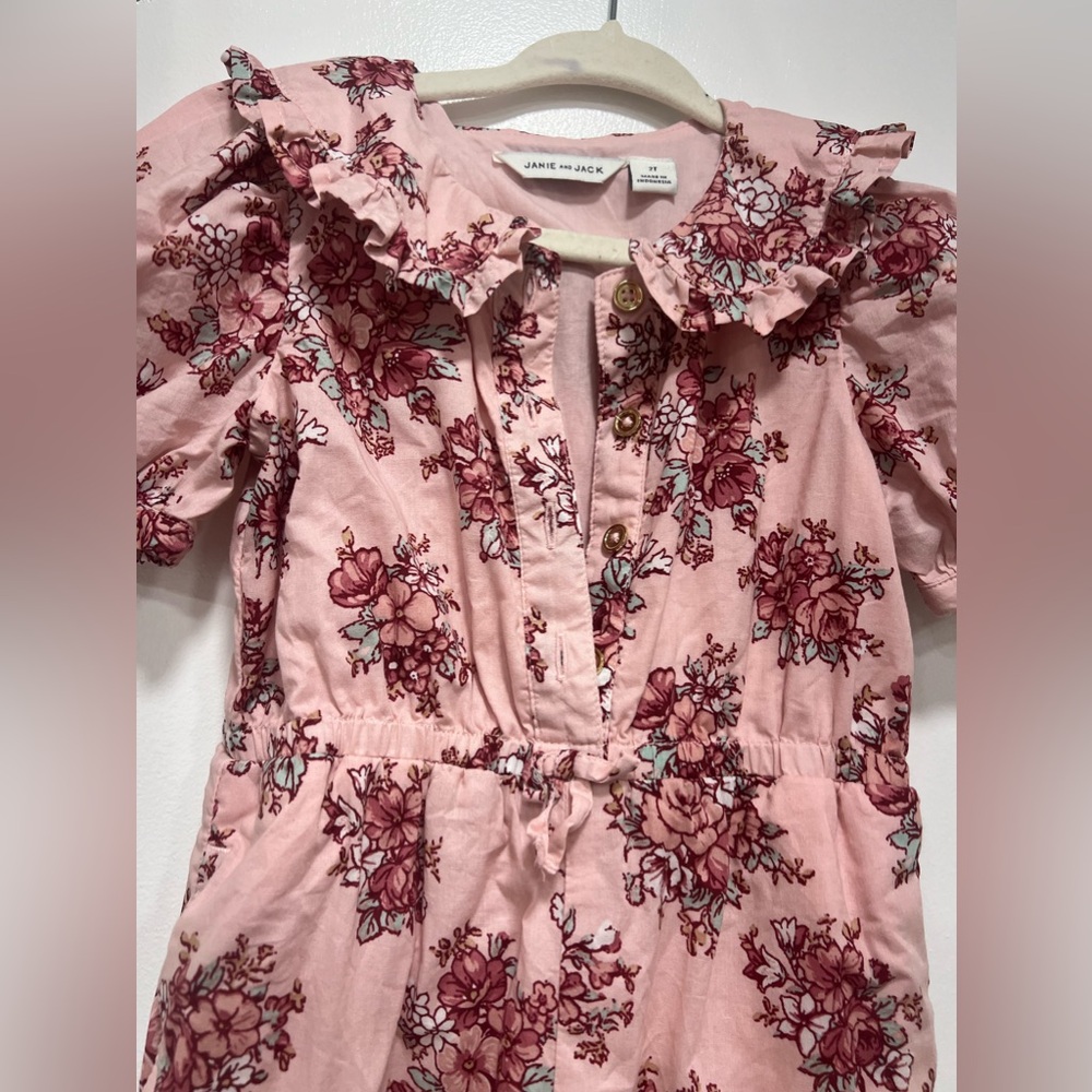 Janie and Jack mauve floral romper with ruffle collar